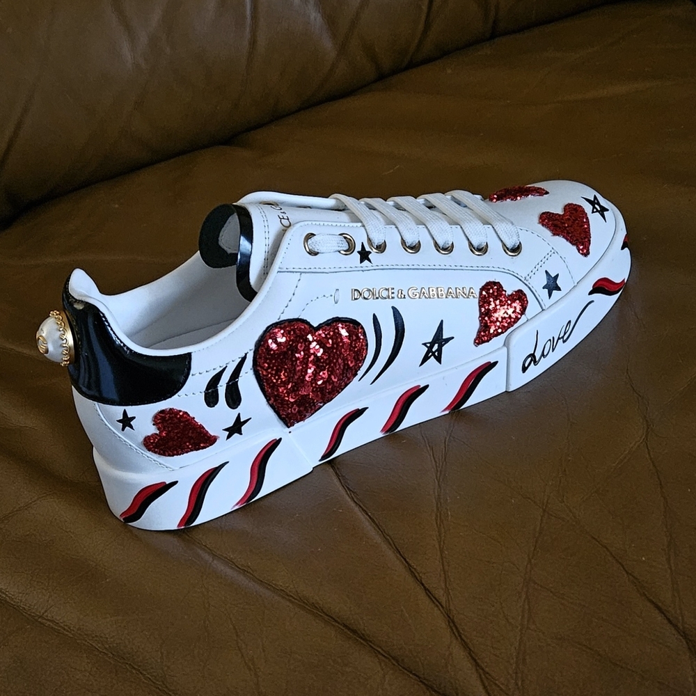 New Women's Dolce & Gabbana Portofino Nappa Calfskin Designer Sneakers Sz 8 US - Picture 9 of 16
